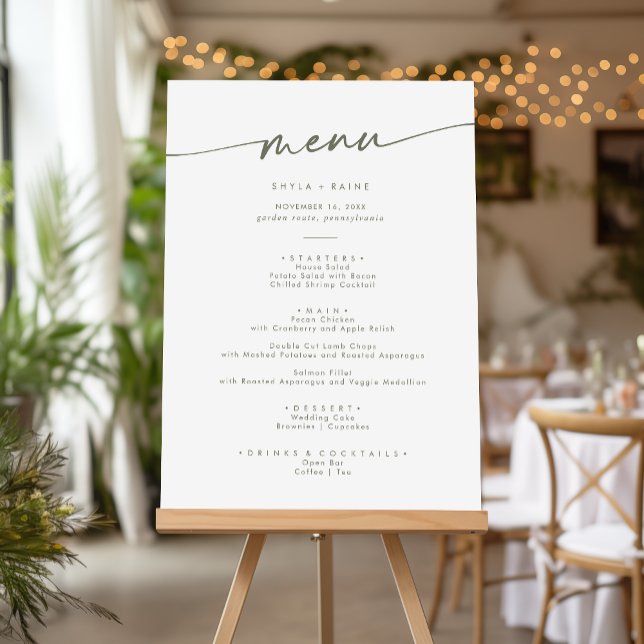 Boho Chic Green and White Wedding Menu Foam Board (Creator Uploaded)