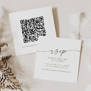 Boho Chic Green and White Wedding QR Code RSVP Enclosure Card