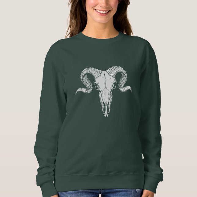 Boho Chic Green Sweatshirt with Buffalo Skull (Front)