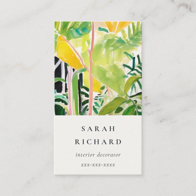 Boho Chic Green Tropical Leafy Foliage Botanical Business Card (Front)