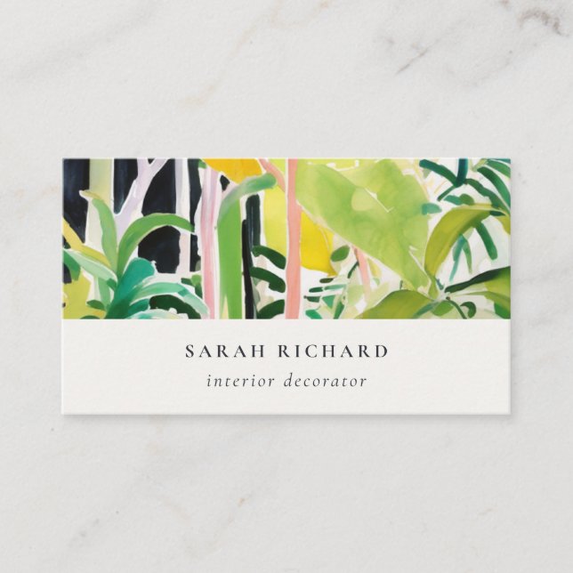 Boho Chic Green Tropical Leafy Foliage Botanical Business Card (Front)
