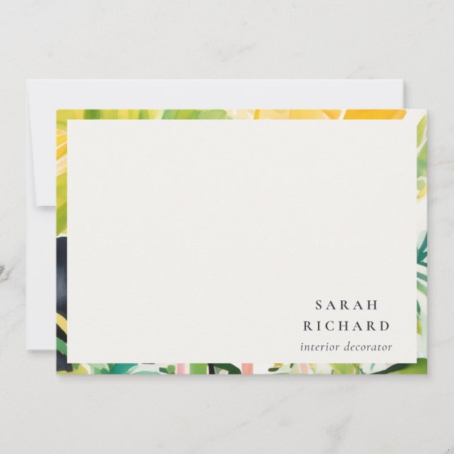 Boho Chic Green Tropical Leafy Foliage Botanical Note Card (Front)