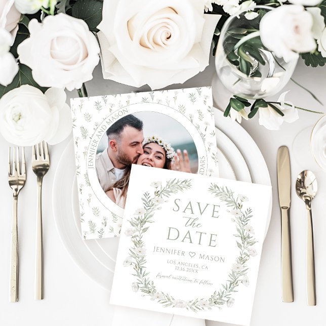 Boho Chic Greenery Save the Date Photo Invitation (Creator Uploaded)