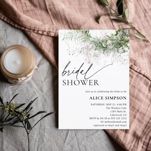 Boho Chic Greenery Script Bridal Shower Invitation