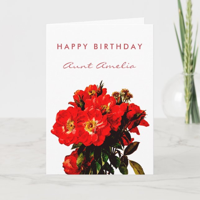 Boho Chic Happy Birthday Red Roses Bouquet Aunt Card (Front)