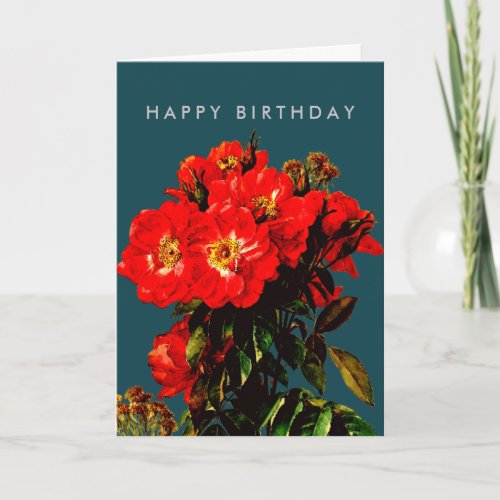 Boho Chic Happy Birthday Red Roses Bouquet Card