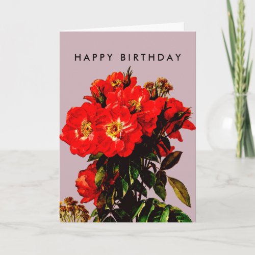 Boho Chic Happy Birthday Red Roses Bouquet Mauve  Card