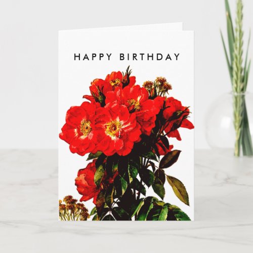 Boho Chic Happy Birthday Red Roses Bouquet Vintage Card