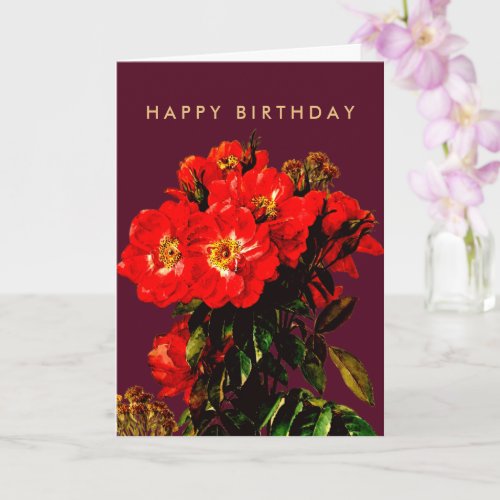 Boho Chic Happy Birthday Red Roses Burgundy Card