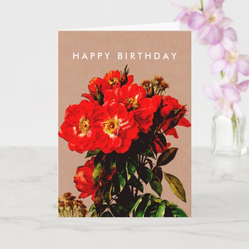 Boho Chic Happy Birthday Red Roses Kraft Paper  Card