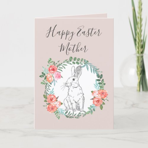 Boho Chic Happy Easter Mother Bunny Floral Mauve Holiday Card