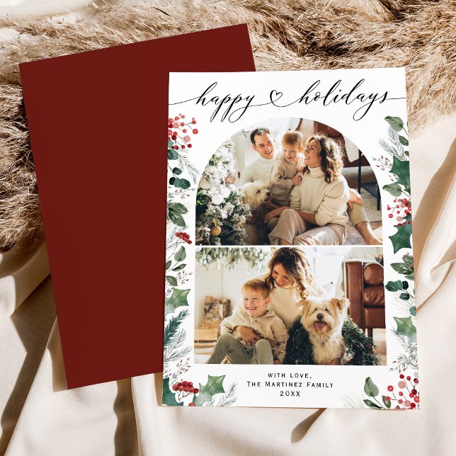 Boho Chic Happy Holidays 2 Photo Arch Card (Creator Uploaded)