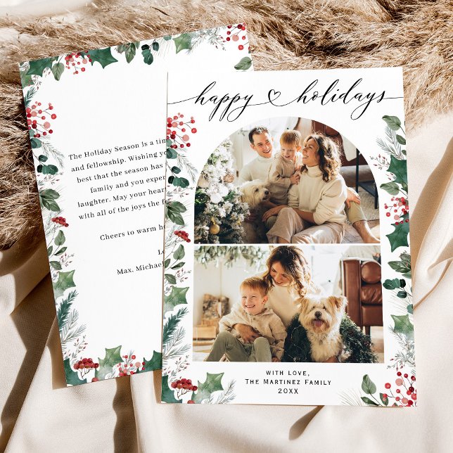 Boho Chic Happy Holidays Photo Card with Message (Creator Uploaded)