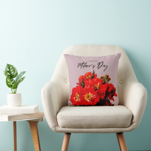 Boho Chic Happy Mothers Day Red Roses Mauve Throw Pillow