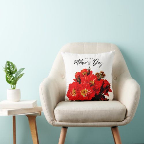 Boho Chic Happy Mothers Day Vintage Red Roses Throw Pillow