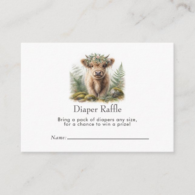 Boho Chic Highland Cow Baby Shower Diaper Raffle Enclosure Card (Front)
