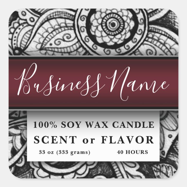 Boho Chic Homemade Food Bakery Kitchen Candle Square Sticker (Front)