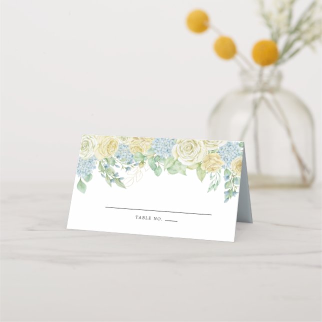 Boho Chic Hydrangea Rose Floral Place Card (Front)