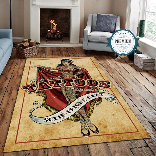 Boho Chic Ink Tattoo Patterned Area Carpet Rug