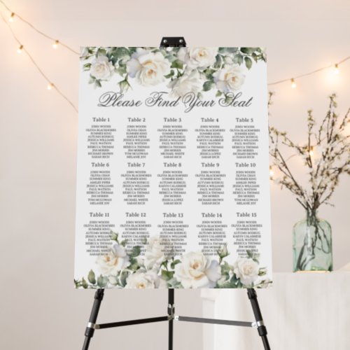 Boho Chic Ivory White Roses Floral Wedding Seating Foam Board