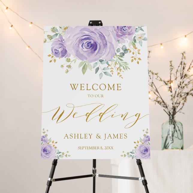 Boho Chic Lavender Floral Greenery Wedding Welcome Foam Board (In Situ (Stand))