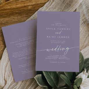 Boho Chic Lavender Plum Front and Back Wedding Invitation