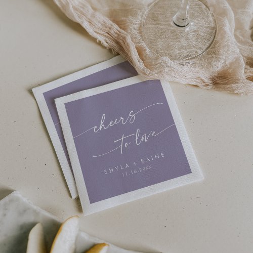 Boho Chic Lavender Purple Cheers to Love Wedding Napkins