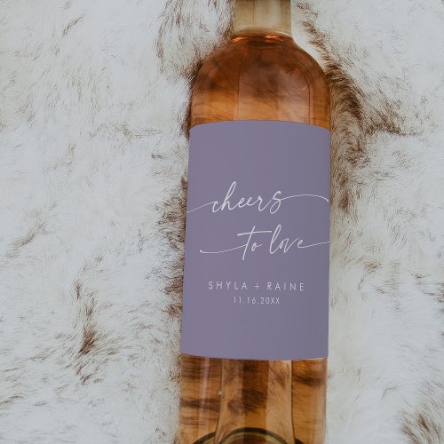 Boho Chic Lavender Purple Cheers to Love Wedding Wine Label