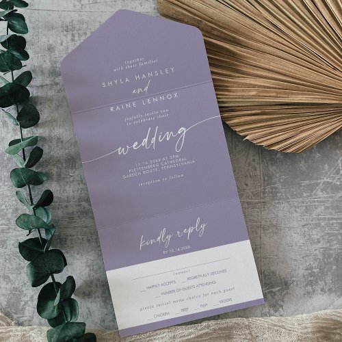 Boho Chic Lavender Purple Meal Choice RSVP Wedding All In One Invitation