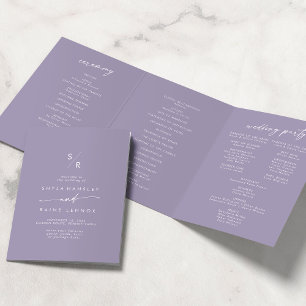 Boho Chic Lavender Purple Monogram Wedding Tri-Fold Program