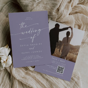 Boho Chic Lavender Purple Photo QR Code Wedding Invitation