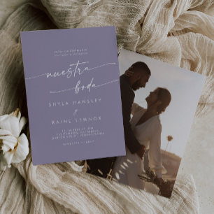 Boho Chic Lavender Purple Photo Spanish Wedding Invitation