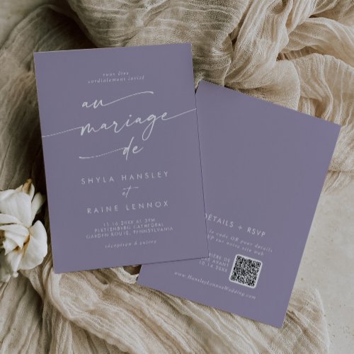 Boho Chic Lavender Purple QR Code French Wedding Invitation