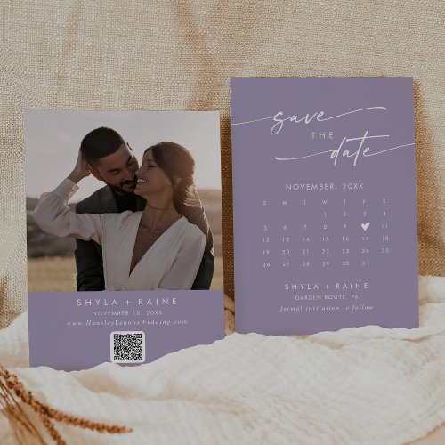 Boho Chic Lavender Purple QR Code Photo Calendar Save The Date