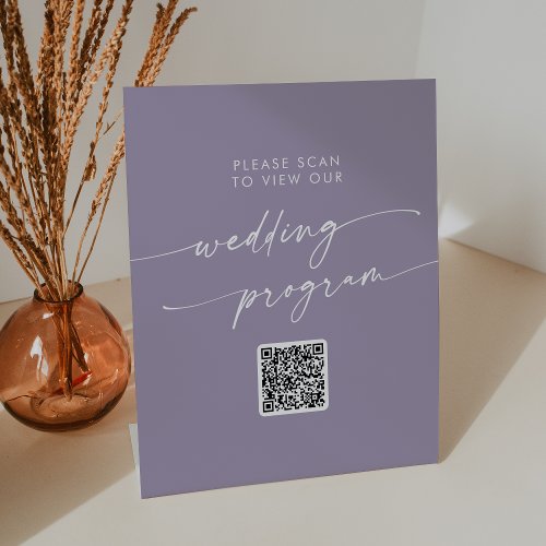 Boho Chic Lavender Purple QR Code Wedding Program Pedestal Sign