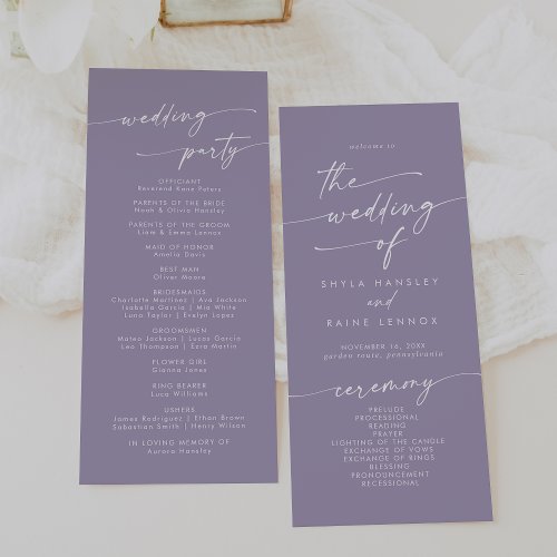 Boho Chic Lavender Purple Tea Length Wedding Program