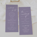 Boho Chic Lavender Purple Tea Length Wedding Program<br><div class="desc">This boho chic lavender purple tea length wedding program is perfect for a minimalist wedding ceremony. The colorful dusty purple modern bohemian design features simple rustic calligraphy with a unique yet classic style. Personalize your wedding program with you names, wedding date, location, order of service, wedding party and optional in...</div>