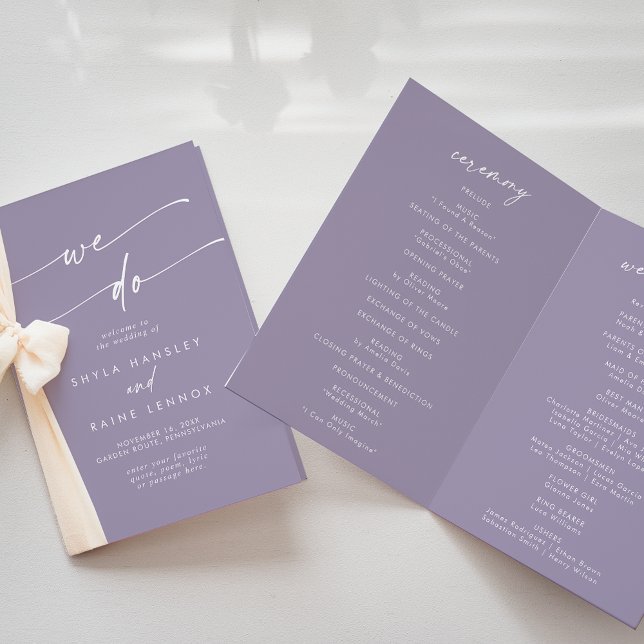 Boho Chic Lavender Purple We Do Folded Wedding Program (Creator Uploaded)