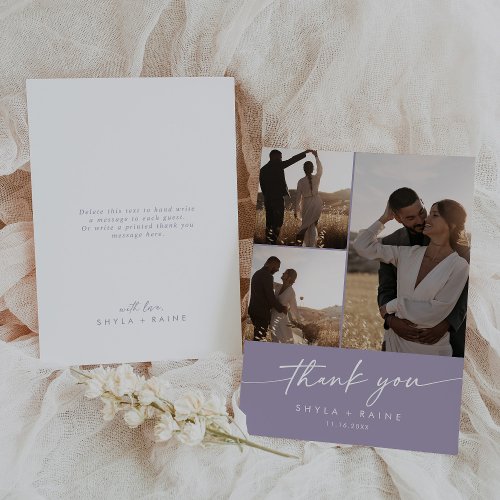 Boho Chic Lavender Purple Wedding Photo Collage Thank You Card