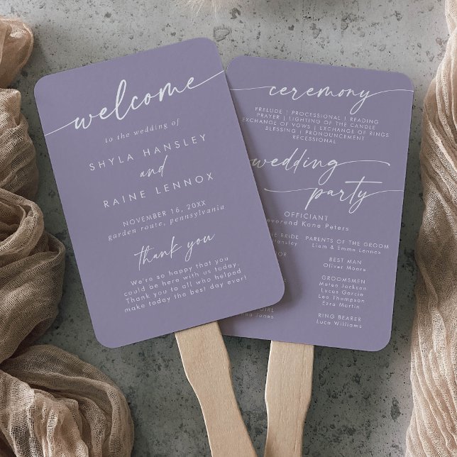 Boho Chic Lavender Purple Wedding Program Hand Fan (Creator Uploaded)