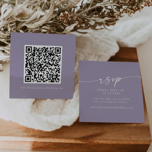 Boho Chic Lavender Purple Wedding QR Code RSVP Enclosure Card