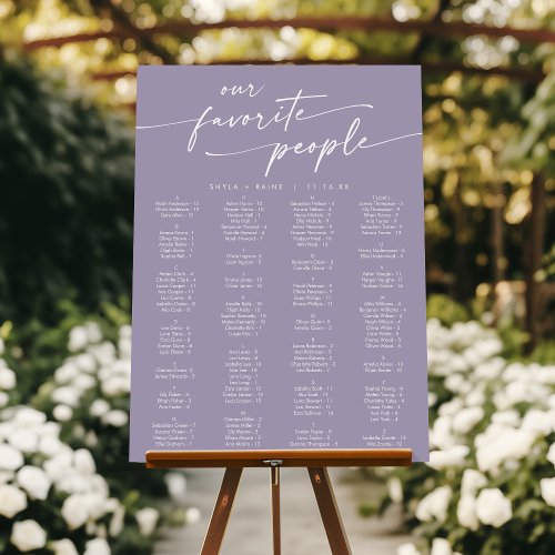 Boho Chic Lavender Purple Wedding Seating Chart Foam Board