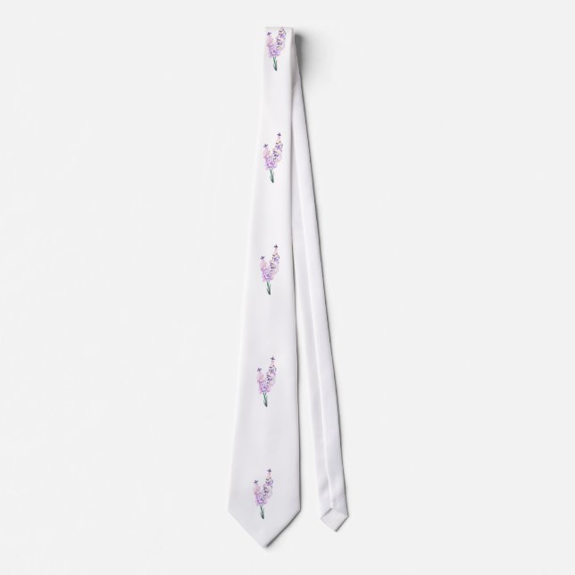 Boho Chic lavender white floral delphinium Neck Tie (Front)