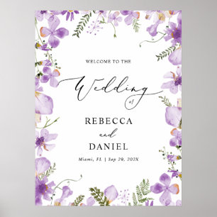 Boho Chic Lavender Wildflowers Wedding Welcome Poster