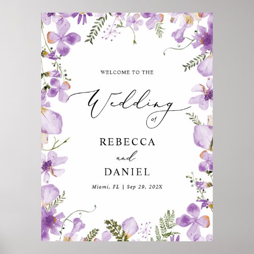 Boho Chic Lavender Wildflowers Wedding Welcome   Poster