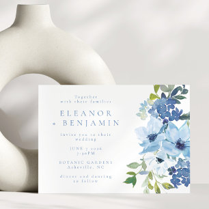 Boho Chic Light Blue Watercolor Floral Wedding Invitation