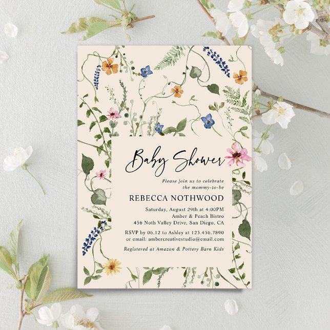 Boho Chic Little Wildflower Beige Boho Baby Shower Invitation (Creator Uploaded)