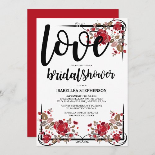 Boho Chic Love and Roses Bridal Shower Invitation