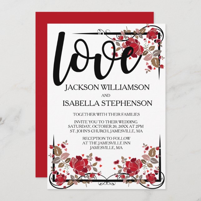 Boho Chic Love and Roses Wedding Invitation (Front/Back)