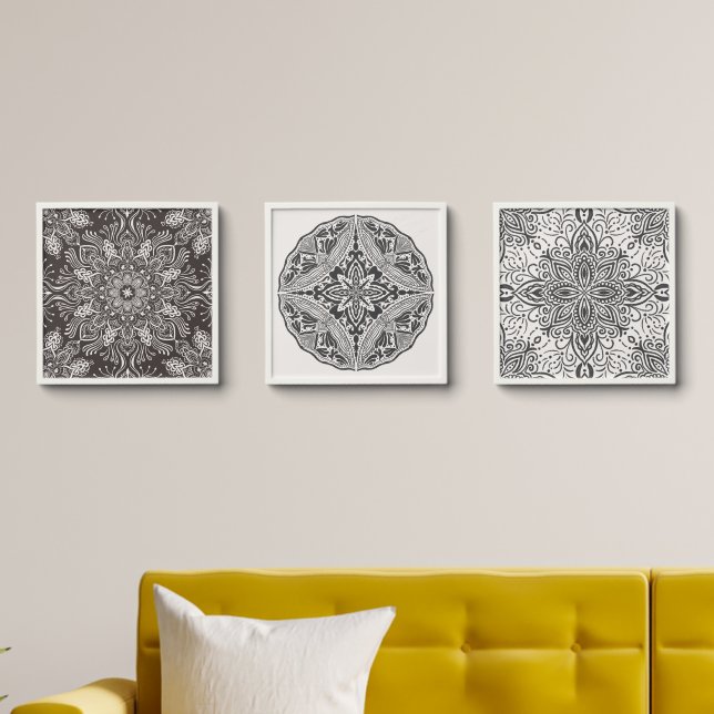 Boho Chic Mandala art set Peel And Stick Photo Tile (Living Room)